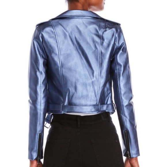 Metallic Blue Faux Leather Moro Jacket romeo - Picture 2 of 4